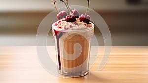 Realistic Cherry Smoothie With Peanut Butter And Brown Sugar Topping