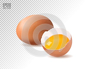 Realistic chicken eggs with egg yolk on a transparent background. Design element. Isolate.