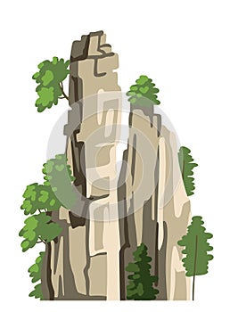 Realistic chinese mountain. Cartoon hand-drawn rock for asian landscape. Isolated vector element on a white background