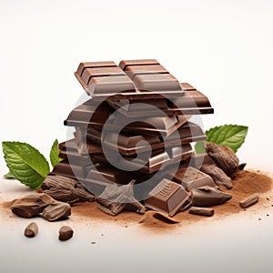 Realistic Chocolate With Mint Leaves - Hyper-detailed Rendering