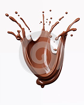 Realistic chocolate splash on white. Liquid chocolate crown splash. Generative ai