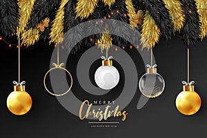 realistic christmas background with elegant golden decoration