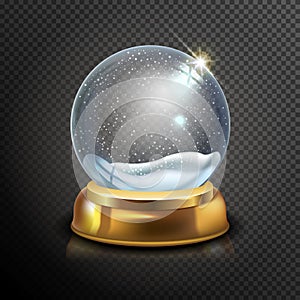 Realistic Christmas glass snow globe isolated on transparent background. vector illustration. Winter in glass ball