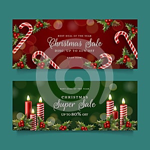 realistic christmas sale banners vector design illustration