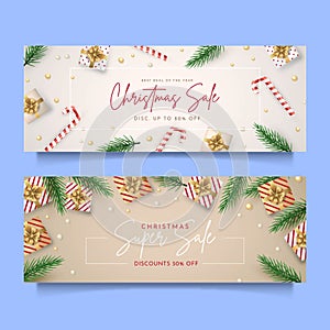 realistic christmas sale banners vector design illustration