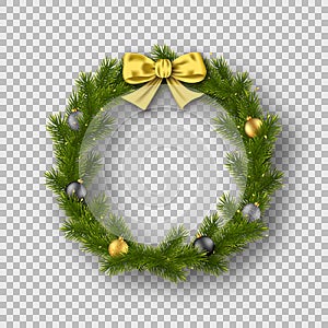Realistic Christmas wreath isolated on transparent background