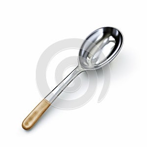Realistic Chrome-plated Eating Spoon With Wooden Handle