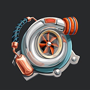 Realistic chrome turbo charger with copper detail