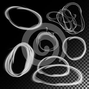 Realistic Cigarette Smoke Waves Vector. Clouds Set In Circle Form. Transparent Background.