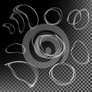 Realistic Cigarette Smoke Waves Vector. Clouds Set In Circle Form. Transparent Background.