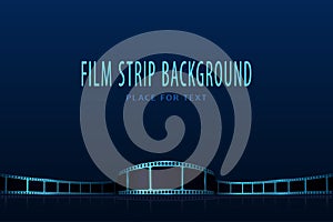 Realistic Cinema Background. 3D film strip in perspective. Film reel frame. Vector template cinema festival or presentation with
