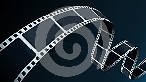 Realistic Cinema film strip wave in perspective. 3D isometric film strip. Cinema Background with place for text. Design template