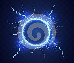 Realistic circle of thunder storm lightnings.