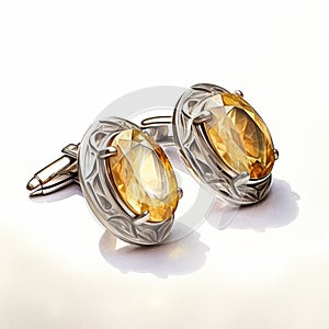 Realistic Citrine Cufflinks: Detailed Engraved Ornaments For Stylish Men