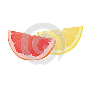 Realistic citrus image. Red oranges fruits isolated on white background. Grapefruit and lemon