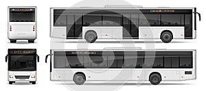 Realistic City Bus template isolated on white background. Passenger City Bus mockup side, front and rear view. Transport