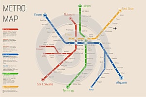 Realistic city metro map. Vector background illustration. Abst