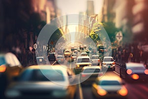 Realistic city traffic jam blurred background