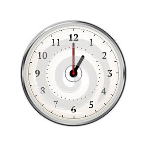 Realistic clock face showing 01-00 on white