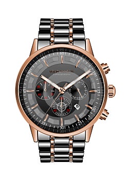 Realistic clock watch chronograph black steel copper luxury for men on white vector