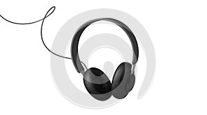 Realistic close up flying black headphone mock up