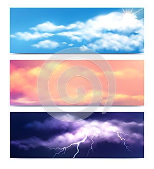 Realistic Clouds Banners Set
