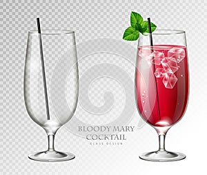 Realistic cocktail bloody mary on transparent background. Full and empty glass