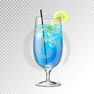 Realistic cocktail blue lagoon glass vector illustration