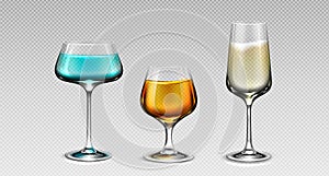 Realistic cocktail glass with alcohol drink vector