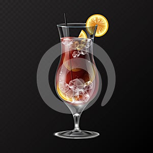 Realistic cocktail long island ice tea glass vector illustration