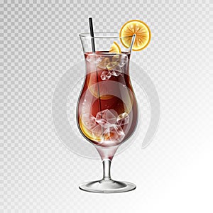 Realistic cocktail long island ice tea glass vector illustration