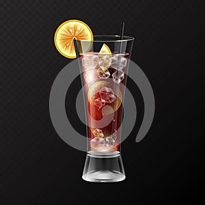 Realistic cocktail long island ice tea glass vector illustration