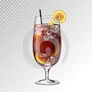 Realistic cocktail long island ice tea glass vector illustration