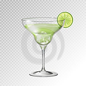 Realistic cocktail margarita glass vector illustration