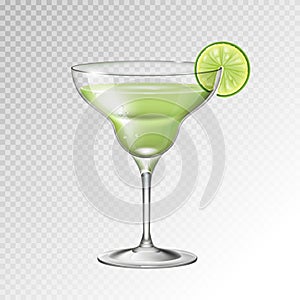Realistic cocktail margarita glass vector illustration