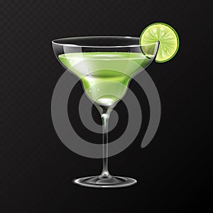 Realistic cocktail margarita glass vector illustration