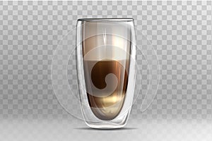 Realistic coffee cappuccino in glass cup with double walled