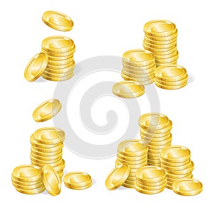 Realistic Coin Stack Set. Vector