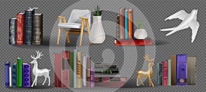 Realistic collection of 3d books with colorful cover. Mock Up of books. Stack of Colored Books with Bookmarks. Vector illustration