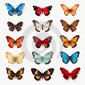 Realistic Colored Butterflies On White Background Psd