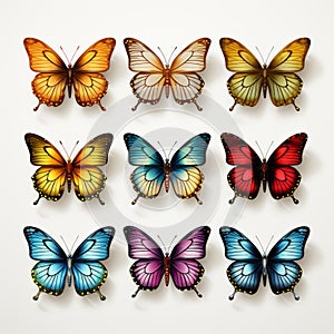 Realistic Colored Butterfly Illustrations On Transparent Background
