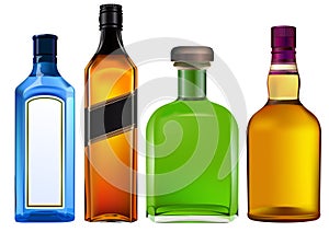 Realistic colorful alcohol bottles photo