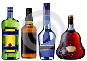 Realistic colorful alcohol bottles