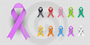 Realistic Colorful Awareness Ribbons Design Element Banner Emblem Sign Symbol