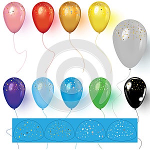Realistic colorful balloons with confetti. Realistic vector.