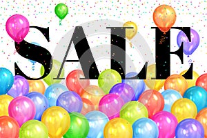 Realistic colorful balloons with text & x22;Sale& x22;.Background for special offer