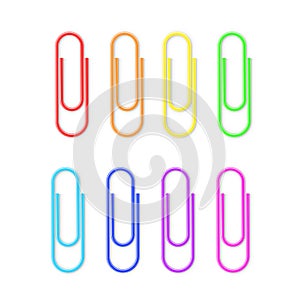 Realistic Colorful Paper Clip Attachment Set with shadow. Attach file business document. Paperclip icon. Vector illustration photo