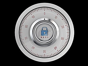 Realistic combination safe lock. Isolated on black background. 3d Illustration