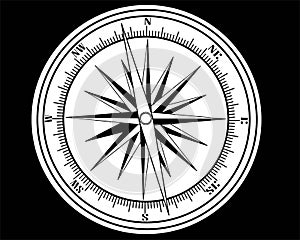 Realistic compass isolated on black background. Vector illustration.