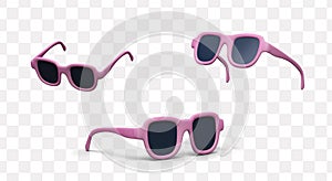 Realistic composition with sunglasses in different positions in pink colors